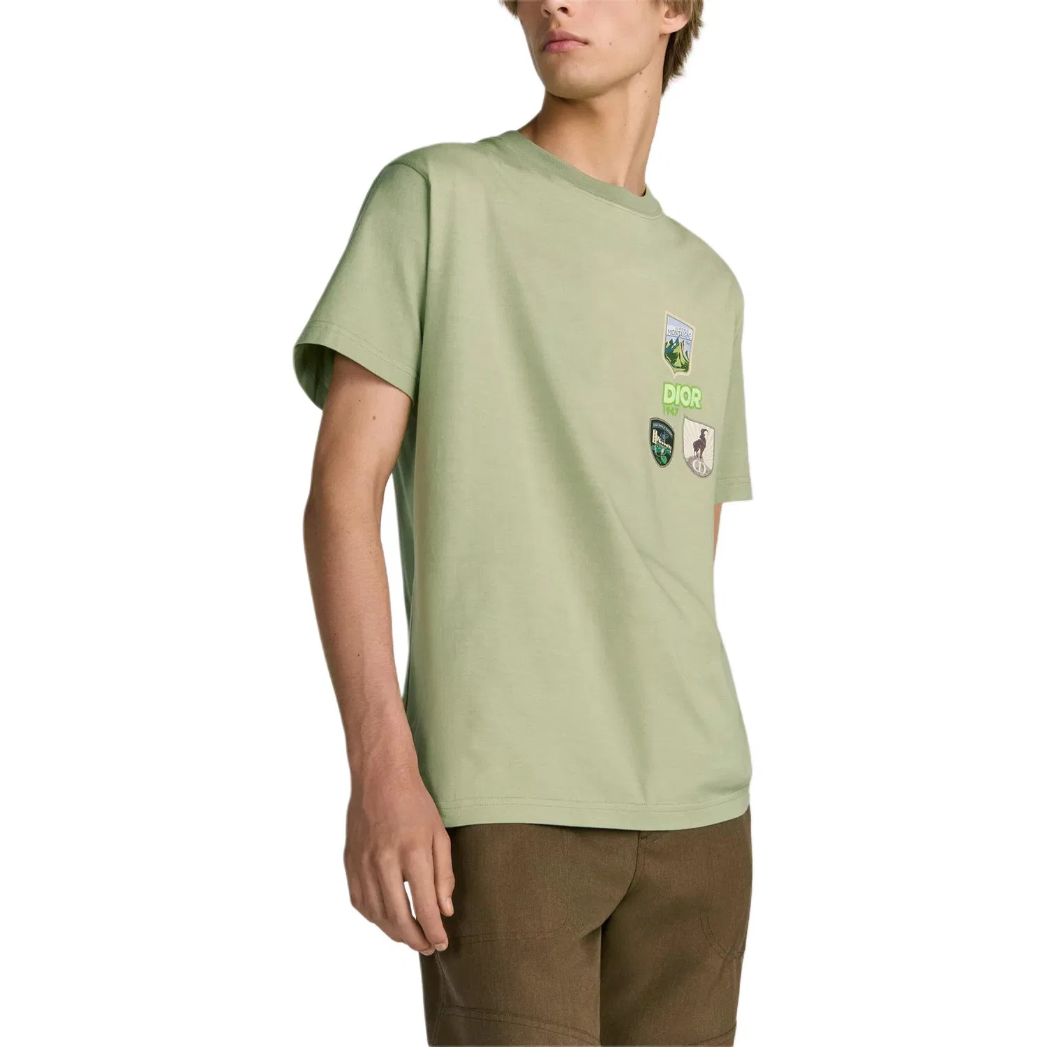 Футболка DIOR Men's Green Crew Neck Moderate Straight Fit — фото 4