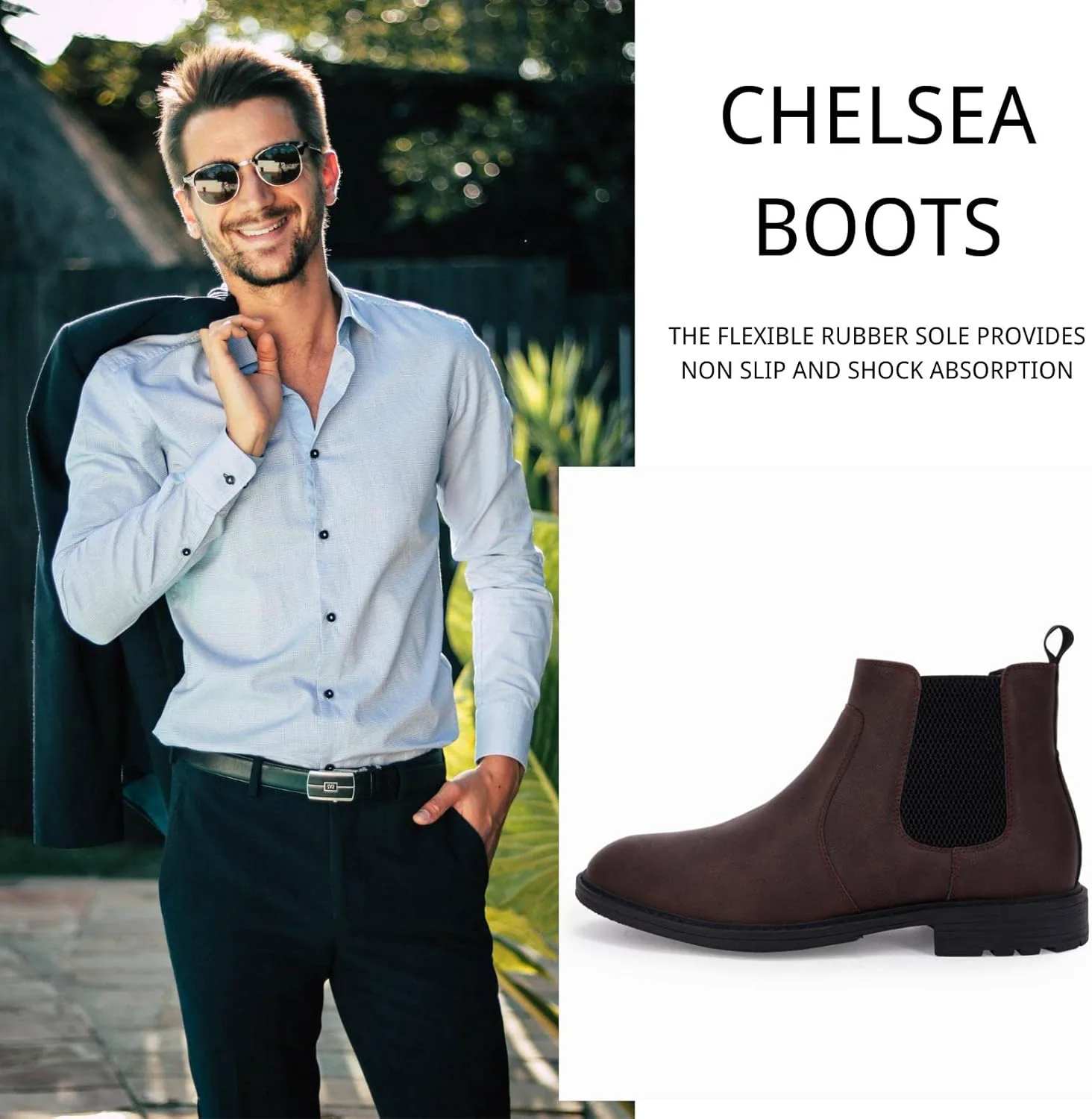 

Мужские ботинки челси на щиколотку с круглым носком, без шнуровки, водонепроницаемые, из искусственной кожи, классические модельные ботинки для мужчин Coutgo, коричневый