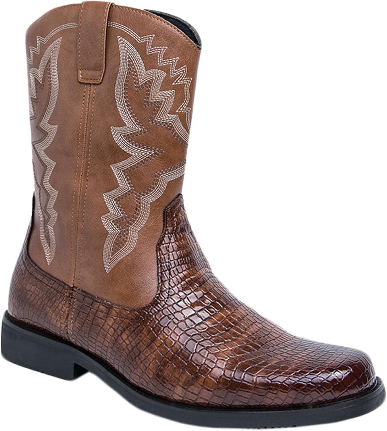 

Ковбойские сапоги JUNQIAKO для мужчин с круглым носком, мужские вестерн-сапоги, классические модные вышитые сапоги до середины голени, костюм для Хэллоуина, Coffee