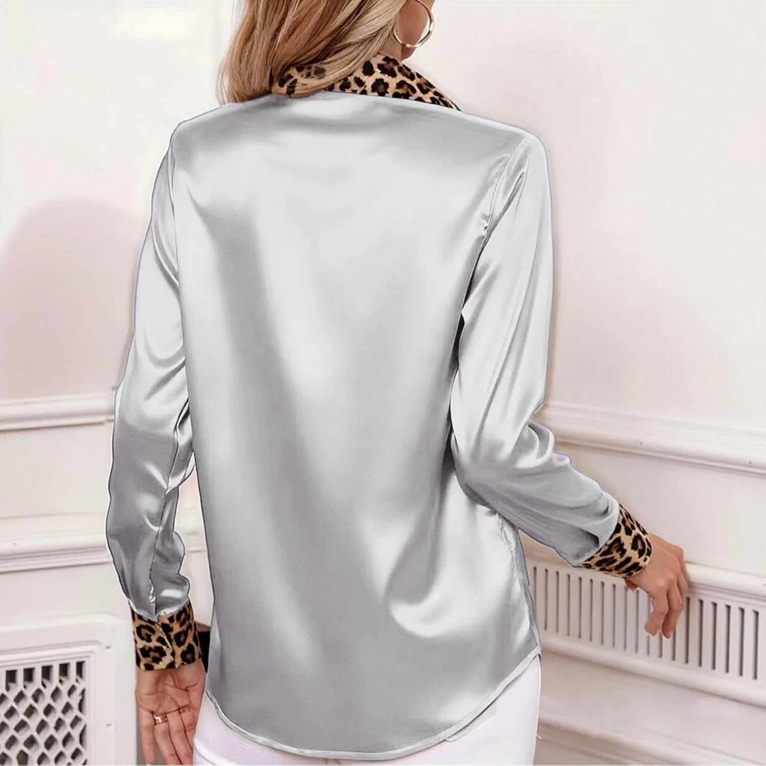 Блуза с воротником, женская, Button-Down Shirt, серый — фото 2