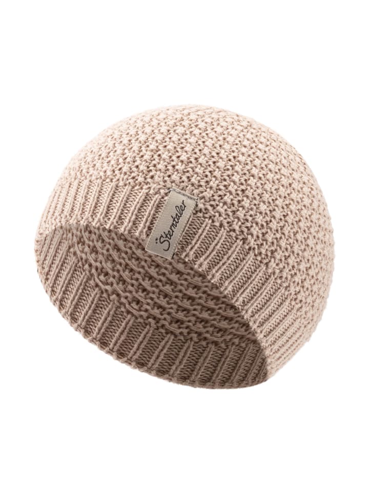 

Вязаная шапка вафля, сертифицированная GOTS, бежевого цвета Sterntaler