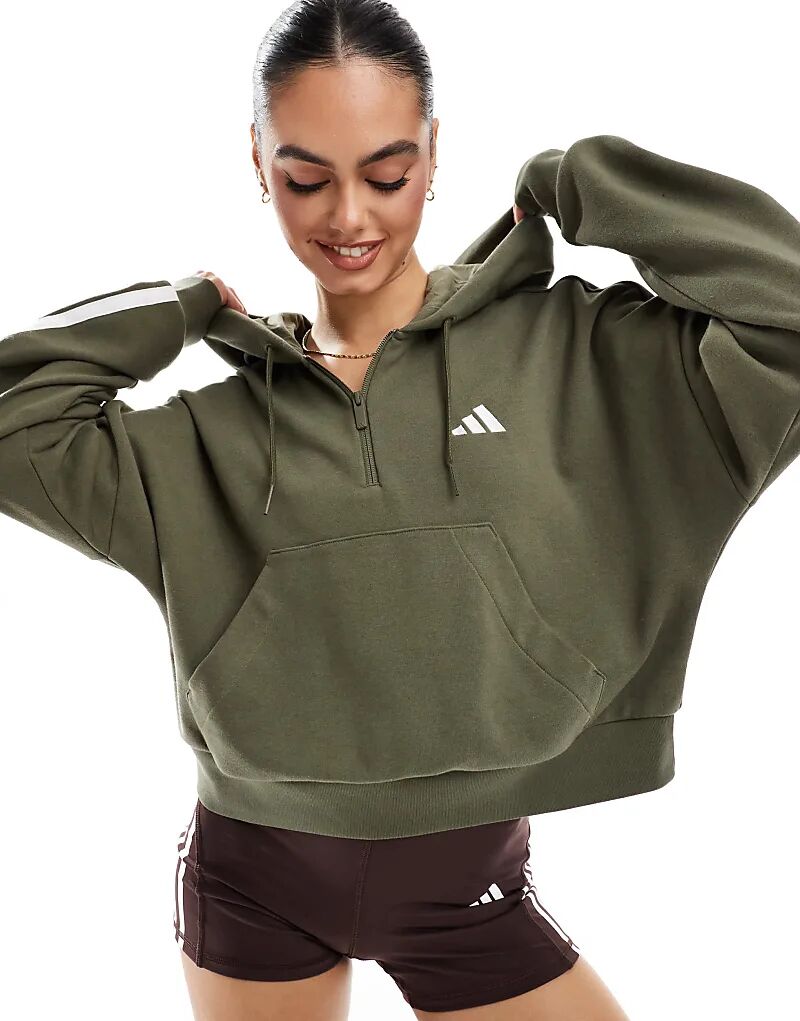 

Толстовка adidas Performance essentials с тремя полосками и застежкой-молнией на четверть длины зеленого цвета
