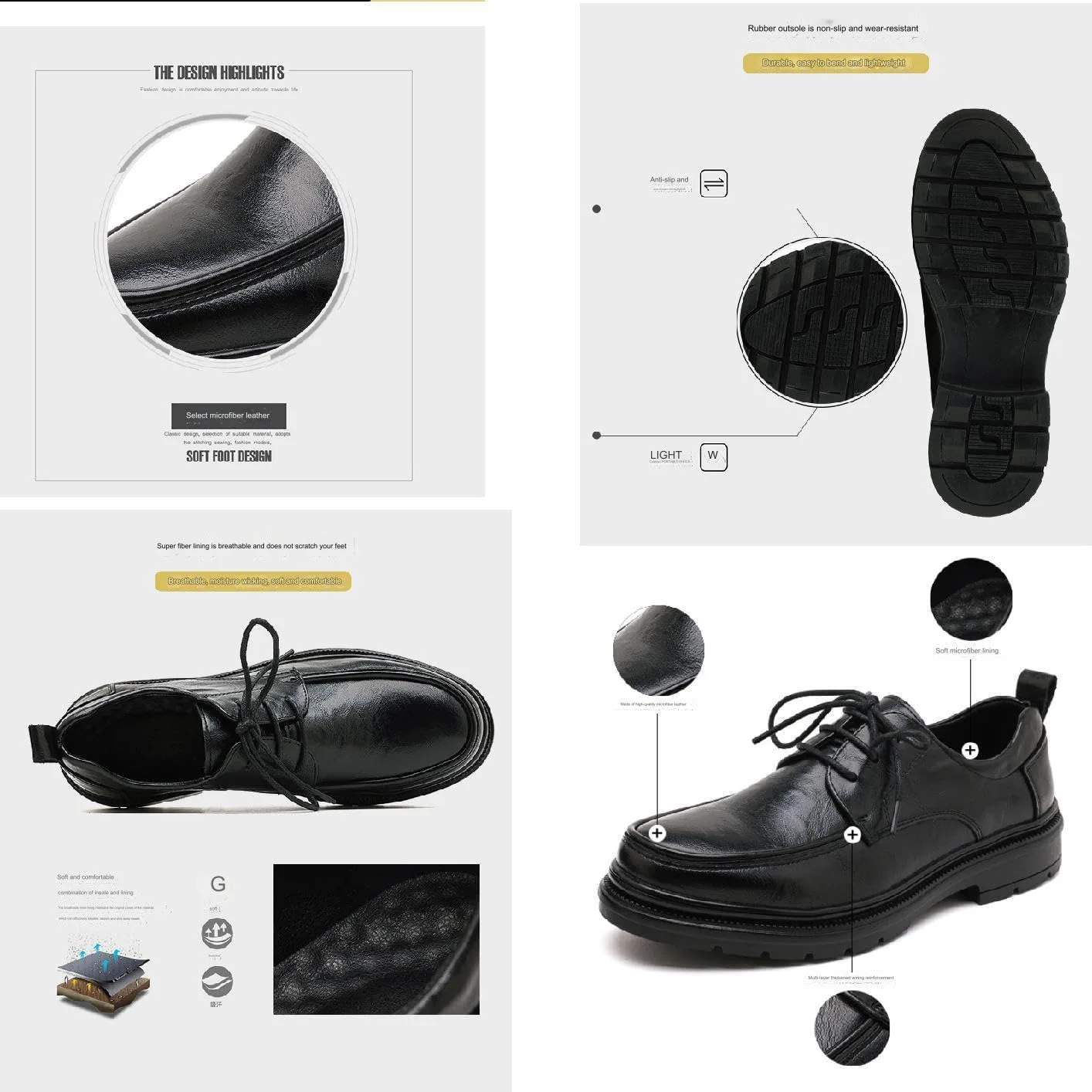 

Мужские классические кожаные туфли широкого размера на шнуровке, мягкие оксфорды с подошвой на платформе, противоскользящие рабочие туфли, подходящие для делового стиля, формальные прогулочные оксфорды-кроссовки XOEKD, черный