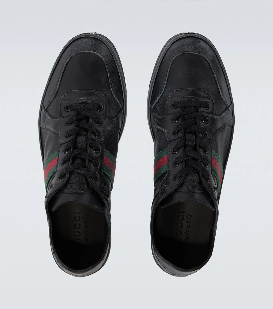 Кожаные кроссовки Stretch Web Stripe Gucci, черный — фото 4