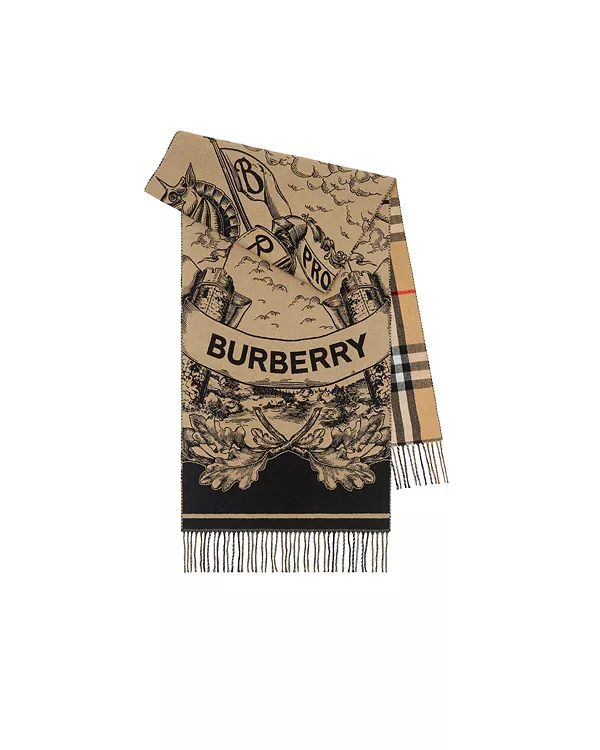 

Широкий двусторонний кашемировый шарф EKD Burberry, бежевый