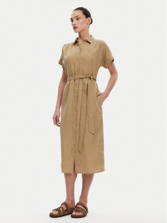 Платье-Рубашка стандартный крой Ess WW0WW44653 Tommy Hilfiger, бежевый — фото 2