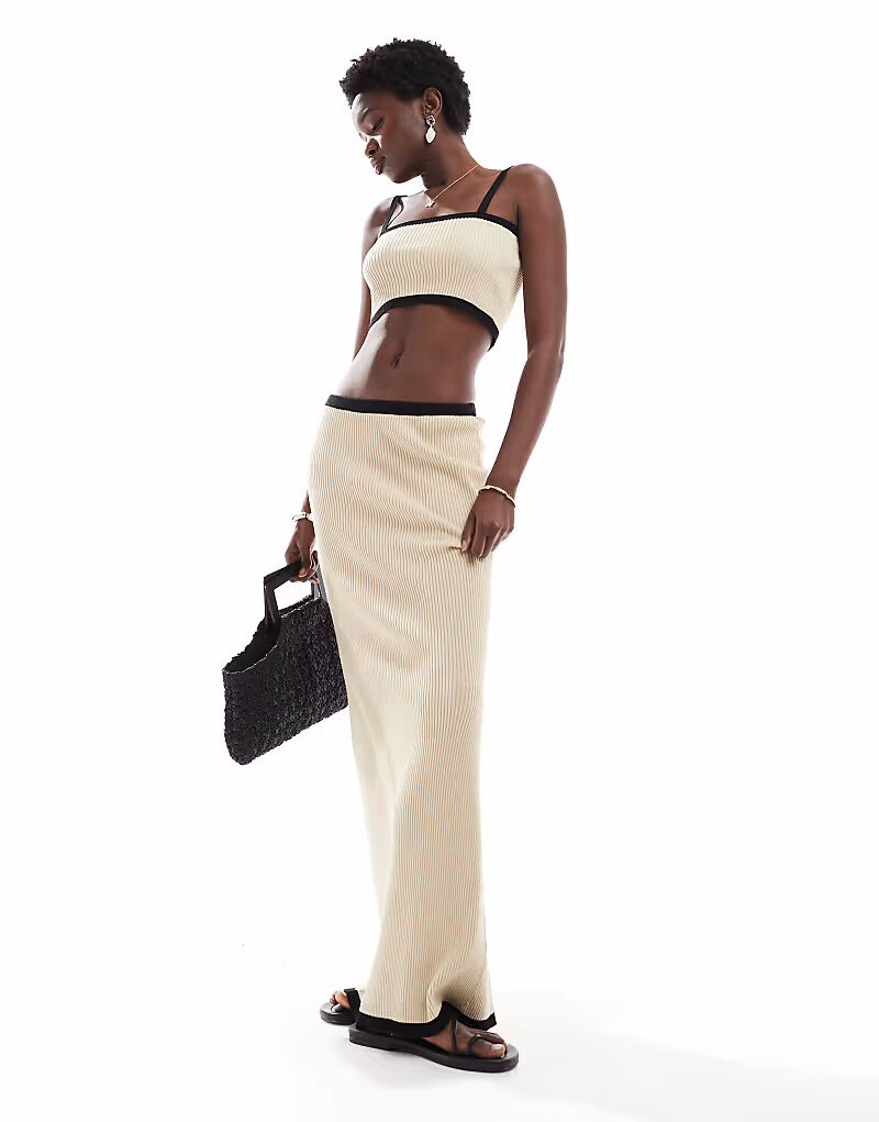 

Юбка макси с контрастной отделкой в ​​рубчик кремового цвета 4Th & Reckless