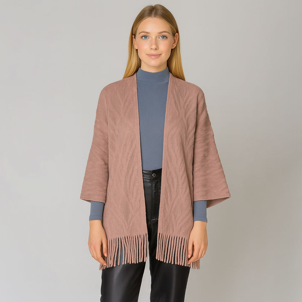 

Шарф-накидка-кардиган с бахромой, связанный крючком TRUEDAMES, розовый