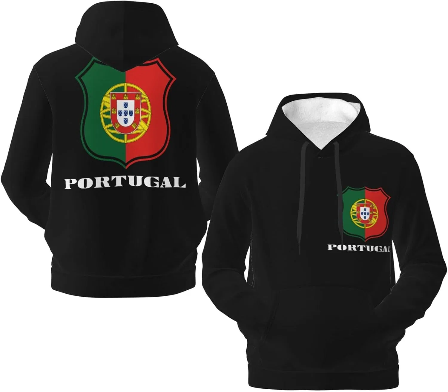 Мужская флисовая толстовка с капюшоном и карманом Portugal Portuguese Vintage Emblem Generic, черный