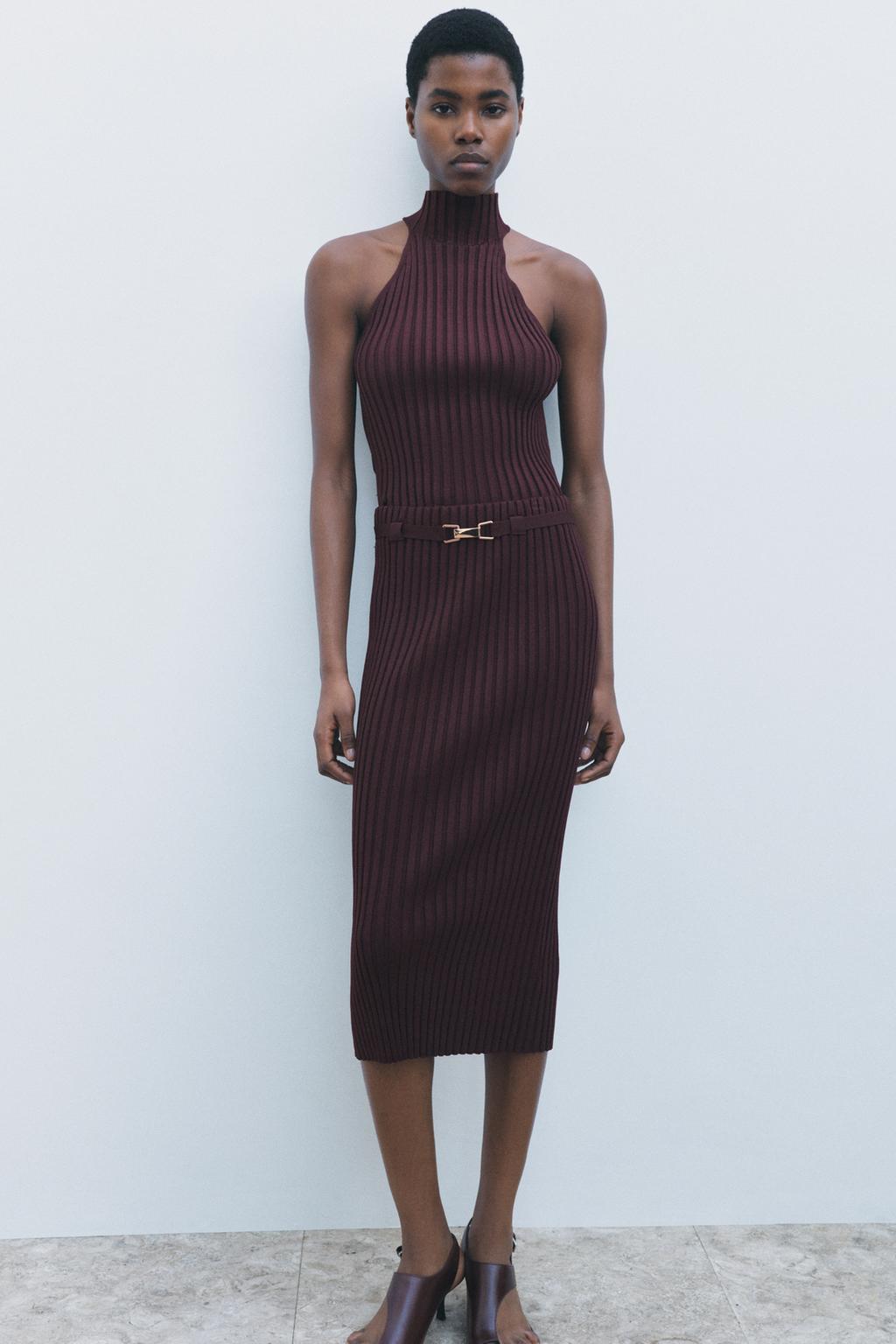 

Короткий топ из рубчатого трикотажа ZARA, бордовый