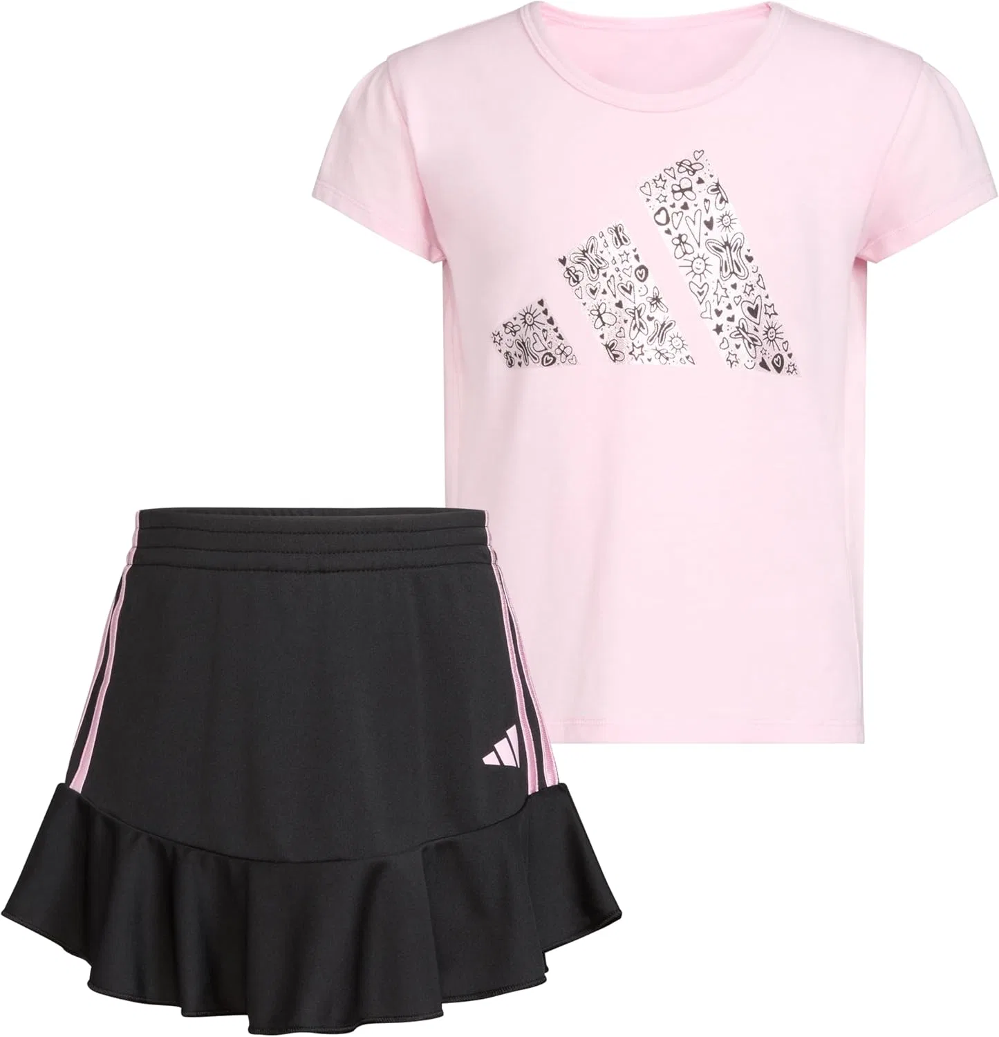 Детский комплект из футболки и юбки-шорт adidas, Light Pink & Black