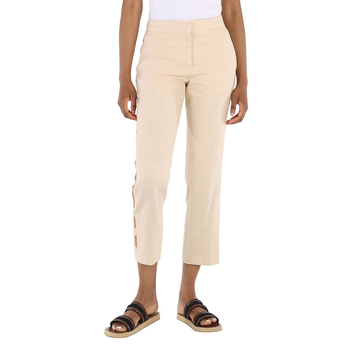 

Брюки Burberry Addison из шерсти, шелка и льна с полосатыми деталями, Sesame