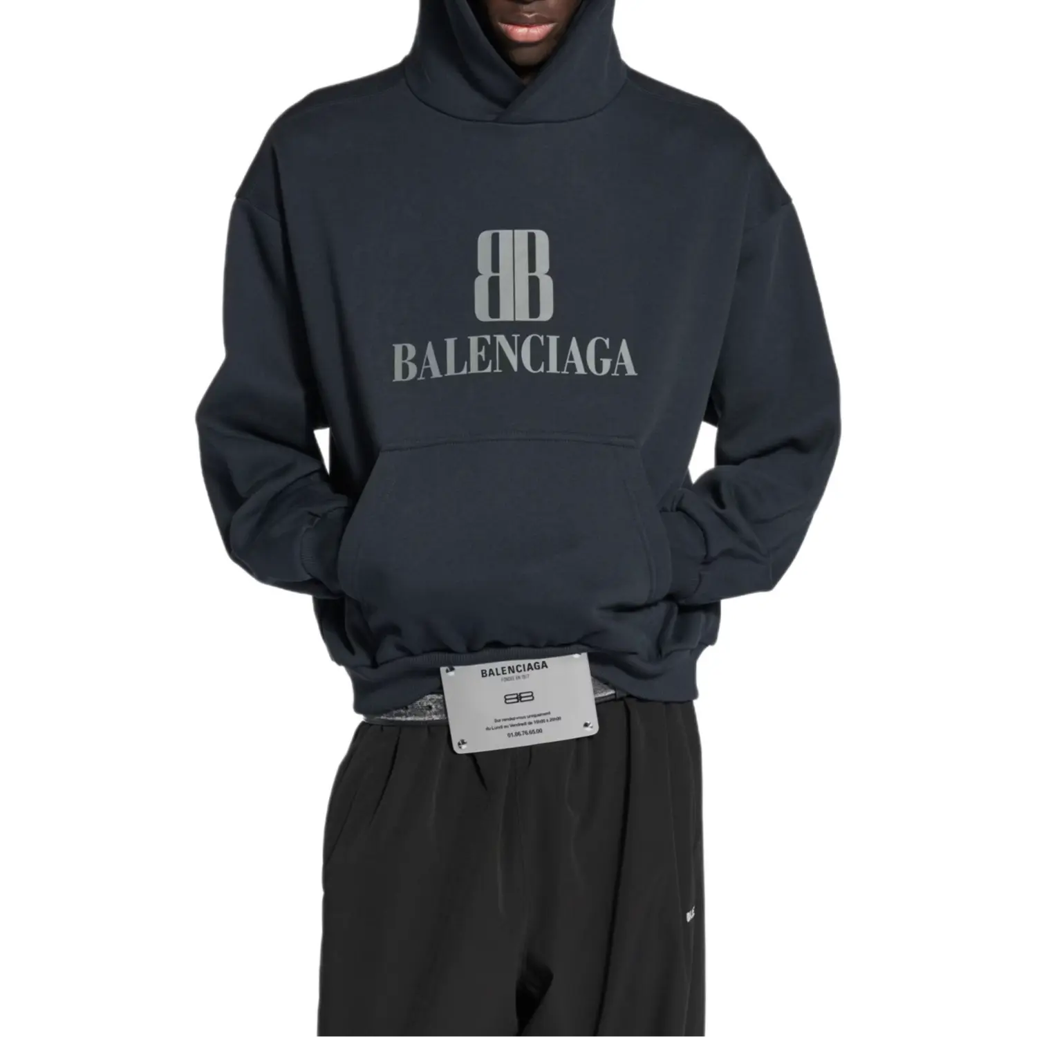 Худи nano bb faded medium fit Balenciaga, черный — фото 4