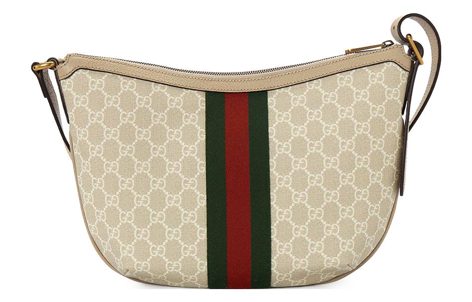 Сумка кроссбоди GUCCI Ophidia из смесового хлопка и льна с кожаными вставками — фото 4