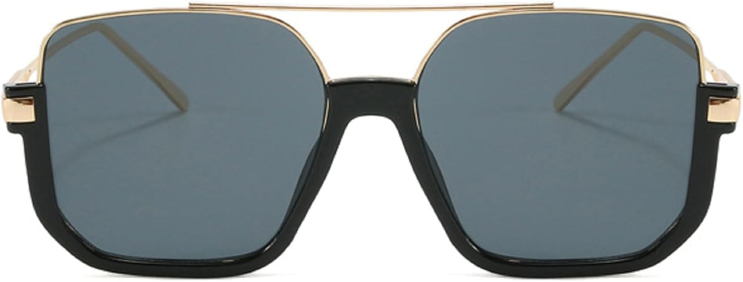 

Винтажные солнцезащитные очки большого размера 2024 года для женщин, ретро, ​​большие квадратные солнцезащитные очки, защита от УФ-излучения UV400, размер N45 mincl, Gold Black