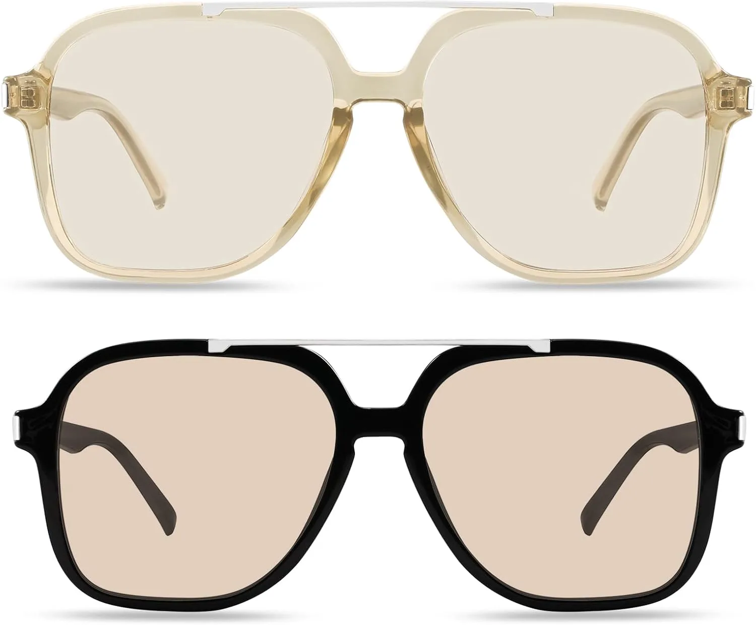 

Солнцезащитные очки-авиаторы YDAOWKN Rerto для женщин и мужчин, модные, с квадратной верхней перекладиной, в стиле 70-х, A Light Taupe/Champagne + Black/Champagne