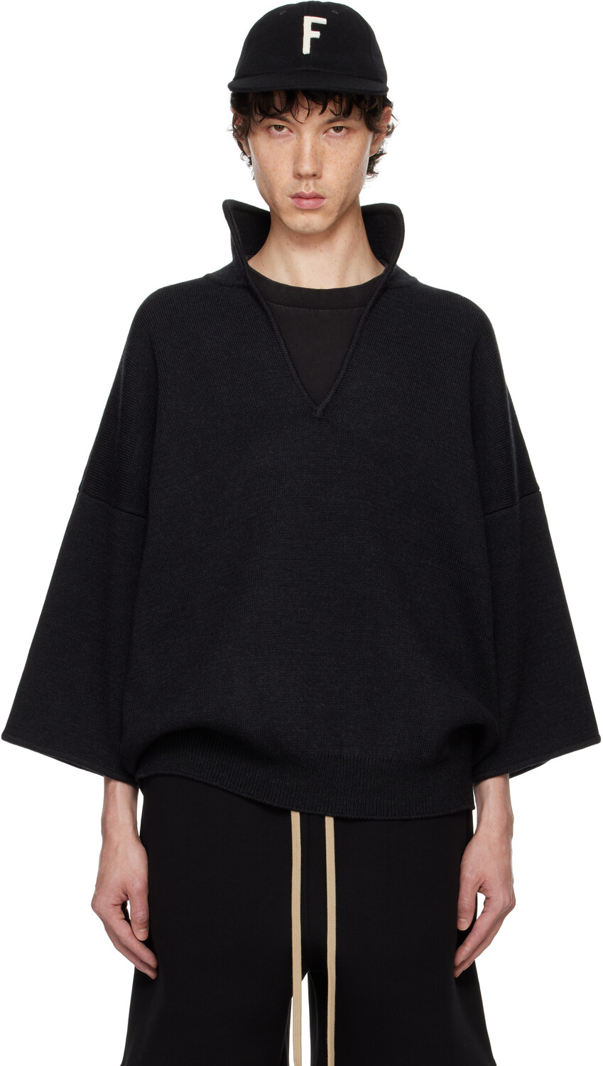 

Поло с коротким рукавом из черной мериносовой шерсти Fear of God, Melange black