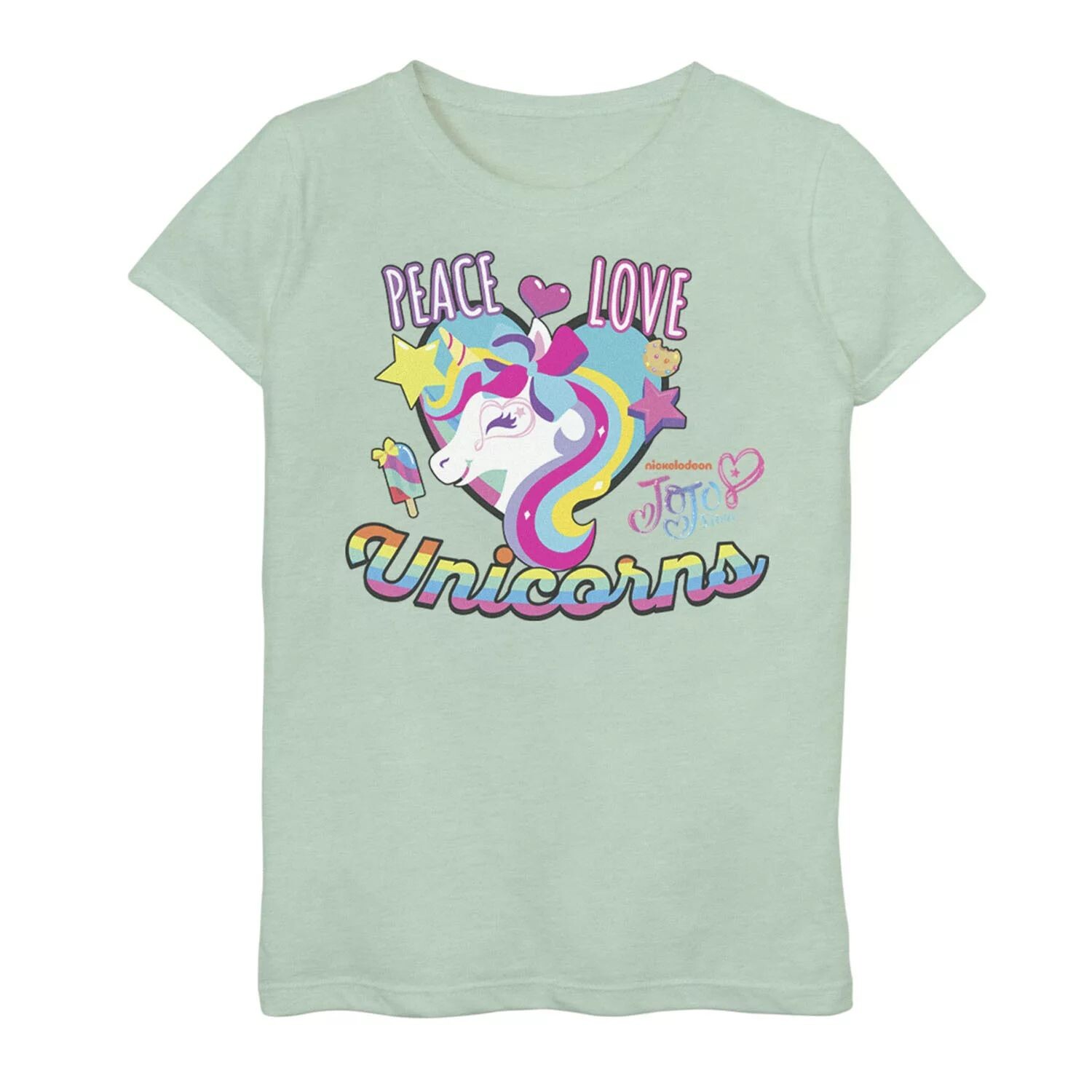 

Футболка с рисунком Nickelodeon JoJo Siwa Peace Love & Unicorns для девочек 7–16 лет Licensed Character