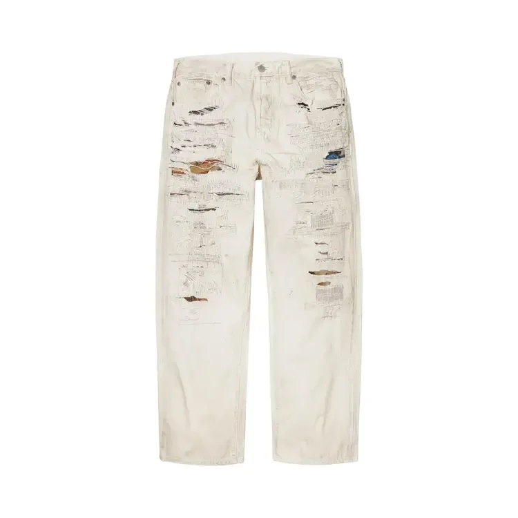Джинсы Supreme x MM6 Maison Margiela свободного кроя из рваной ткани, цвет «белый»
