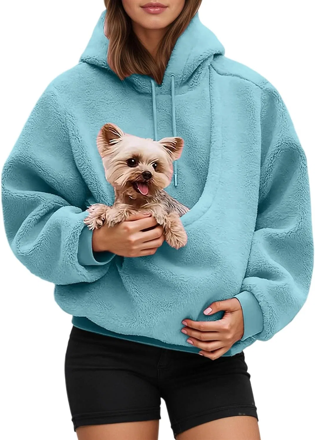 Женская худи с карманом для питомца, Oversized, Polyester, Sky Blue
