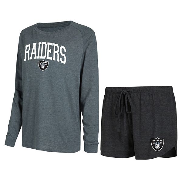 

Женский лонгслив raglan и шорты для отдыха concepts sport black/charcoal las vegas raiders Unbranded