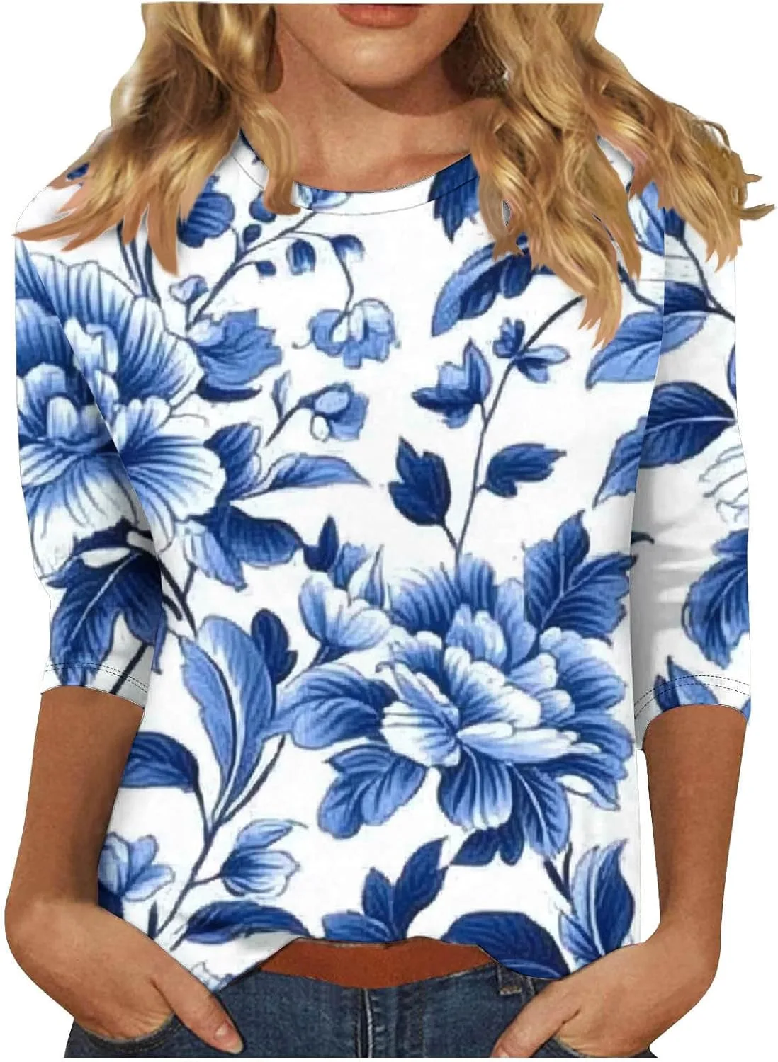 

Женские топы и блузки: флористический тюник с рукавом 3/4 PBNBP