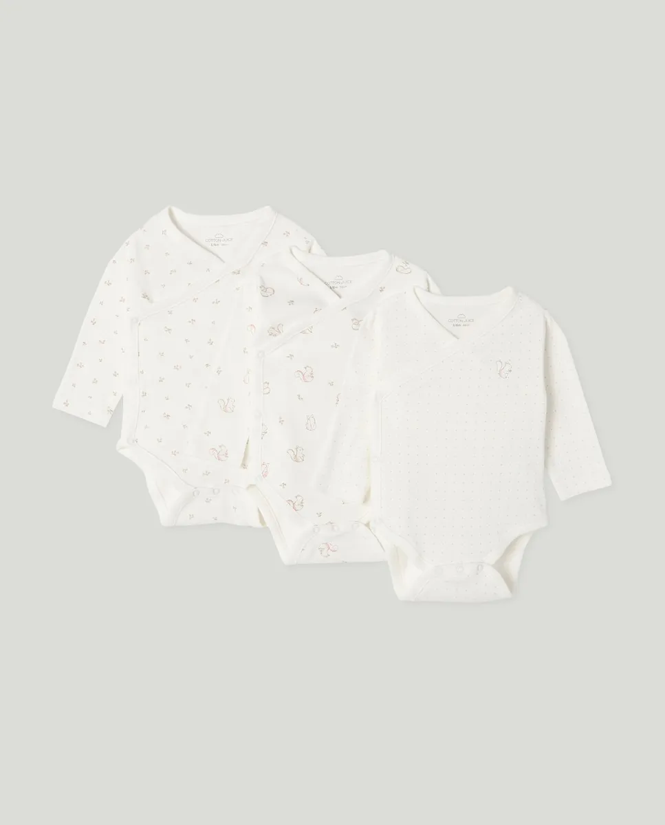 

Набор из трех боди с длинным рукавом для малышей с принтом Cotton Juice, розовый
