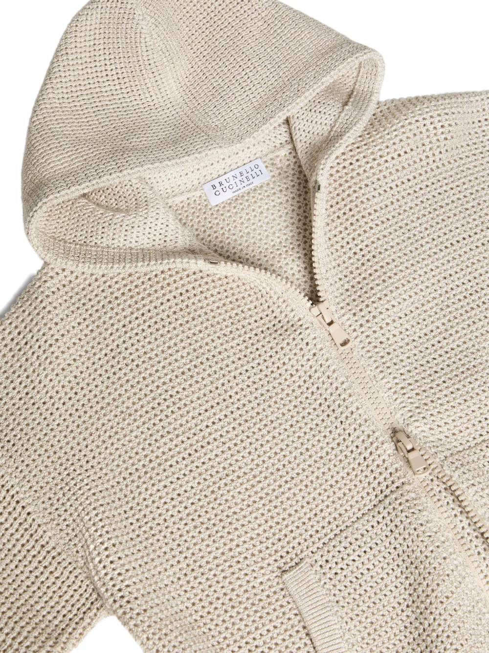 Застегивающаяся на молнию худи в рубчик Brunello Cucinelli Kids, бежевый — фото 3