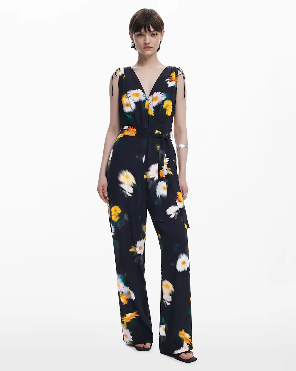 

Длинный женский комбинезон с цветочным принтом Desigual, черный