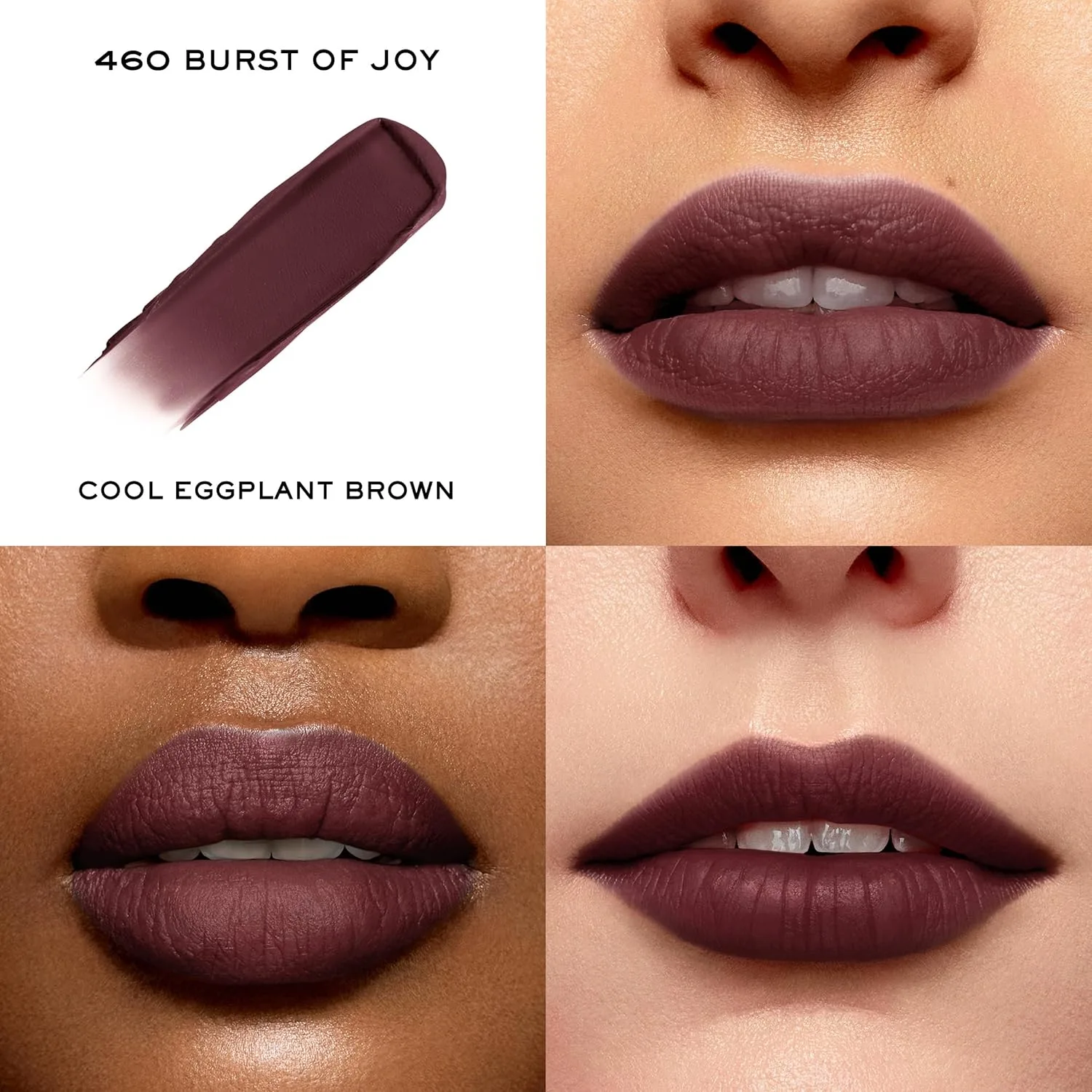 Увлажняющая матовая помада Lancôme L'Absolu Rouge Intimatte - легкая, легко наслаиваемая формула с мягким матовым финишем - комфорт до 24 часов., 460 Burst of Joy: Cool eggplant brown — фото 2