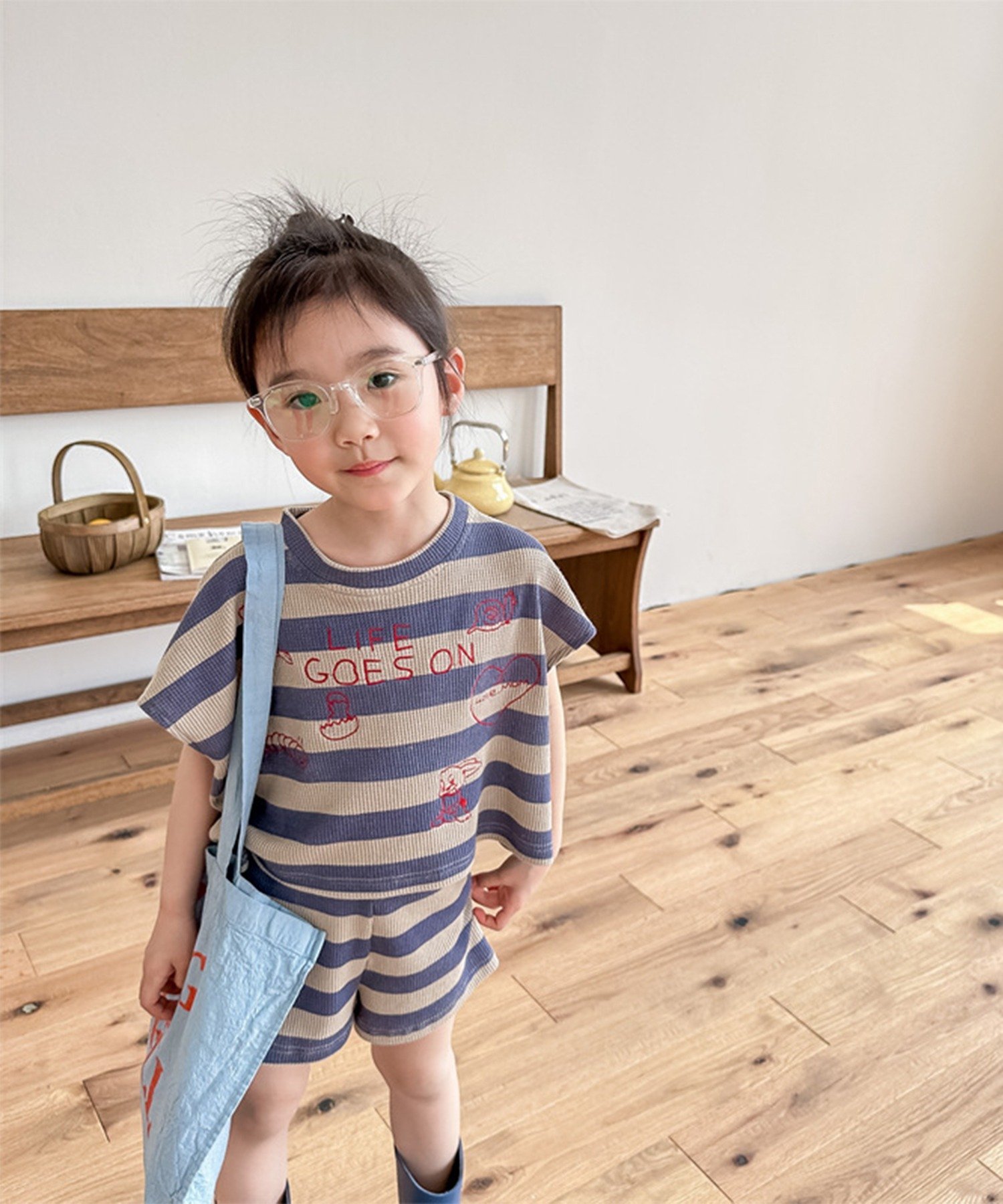 Корейский детский комплект одежды с принтом на передней части. Aimoha Kids, blue — фото 2