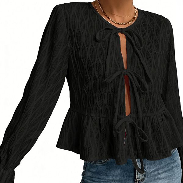 

Женская блузка с длинными рукавами и завязкой спереди Elitespirit, Black