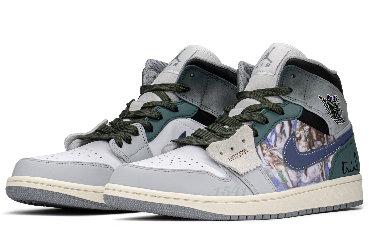 

Кроссовки Air JORDAN 1 Vintage Basketball Shoes Men Mid-Top Blue Green/Gray