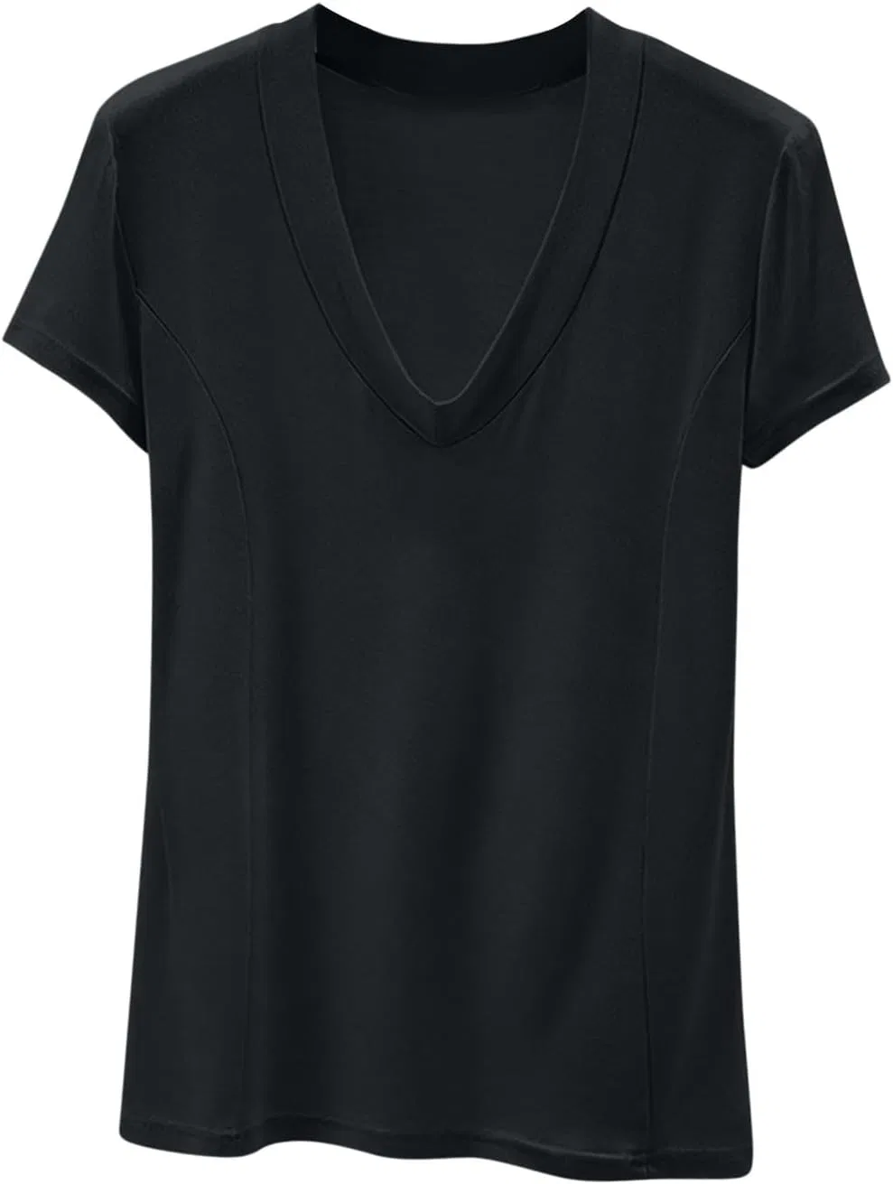 Женская футболка с V-образным вырезом, короткий рукав, Polyester, Black