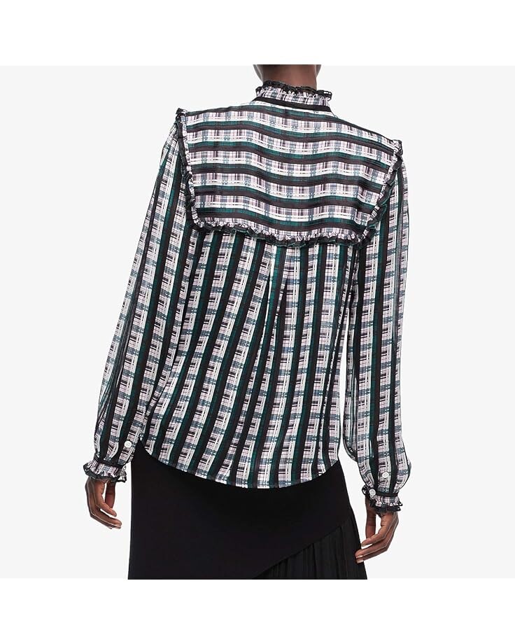 

Блуза Jason Wu Striped Plaid Print Ruffle Blouse, цвет Cactus Rose Multi
