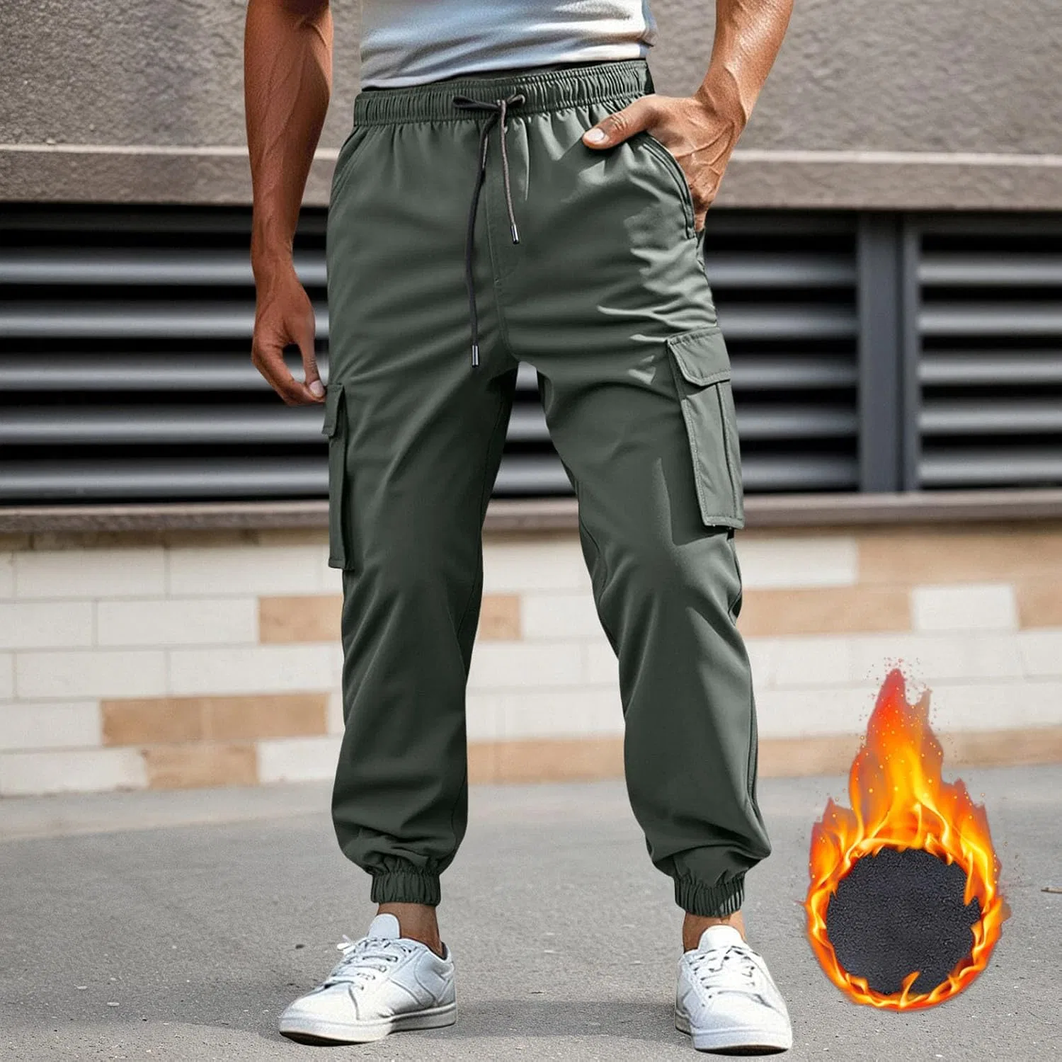 Спортивные штаны для мужчин Stretch с кулиской, карго, Slim Fit, тактические, с карманами, повседневные, зауженные, для хайкинга Generic, зеленый — фото 2