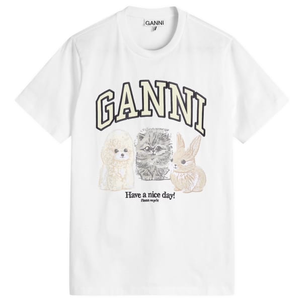 

Футболка из хлопкового джерси с животными в стиле casual Ganni, белый