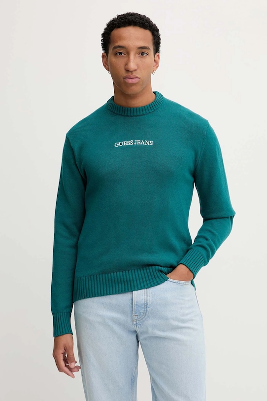

Хлопковый свитер Guess Jeans, бирюзовый