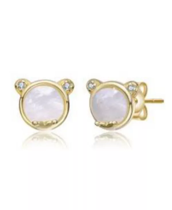 

Детские серьги-гвоздики в форме медведя с перламутром 14 карат и прозрачными кубическими цирконами Gigigirl, gold