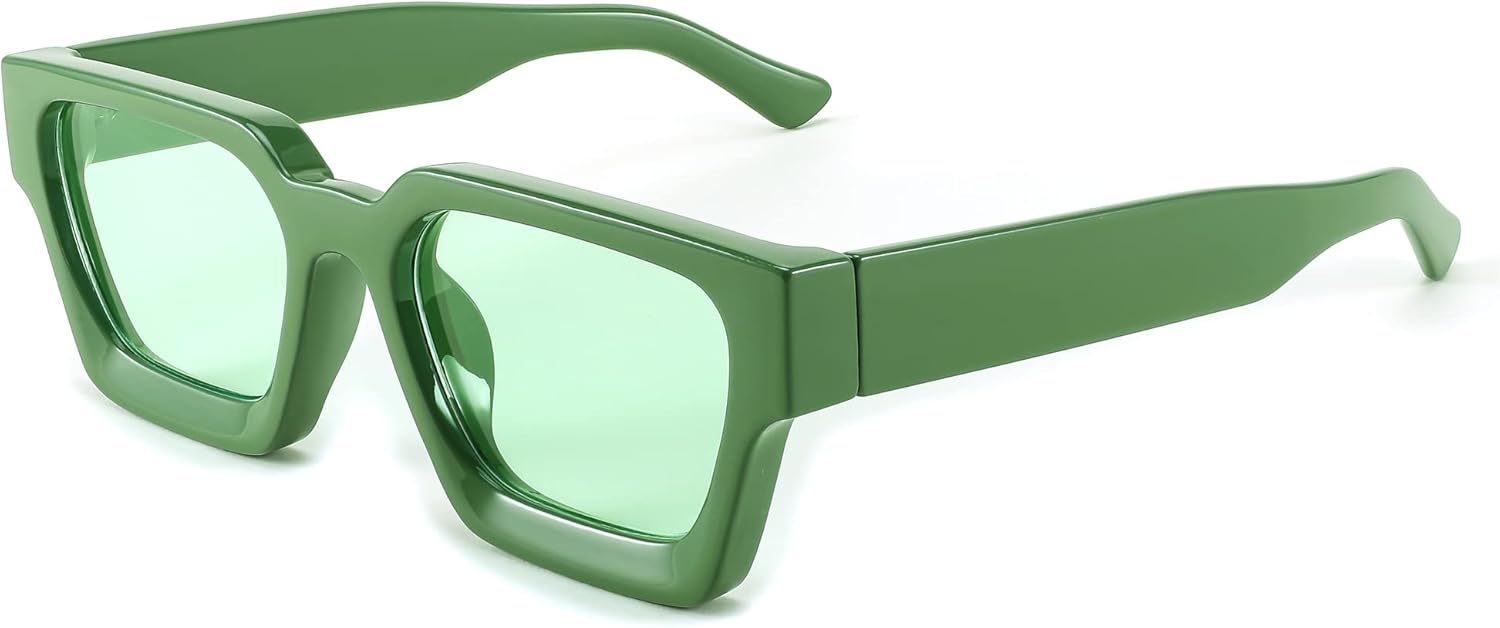 

Солнцезащитные очки FEISEDY в стиле ретро 90-х, квадратной формы, для женщин и мужчин, модные массивные прямоугольные солнцезащитные очки с защитой UV400, модель B2385, 011 Green | Green Lens