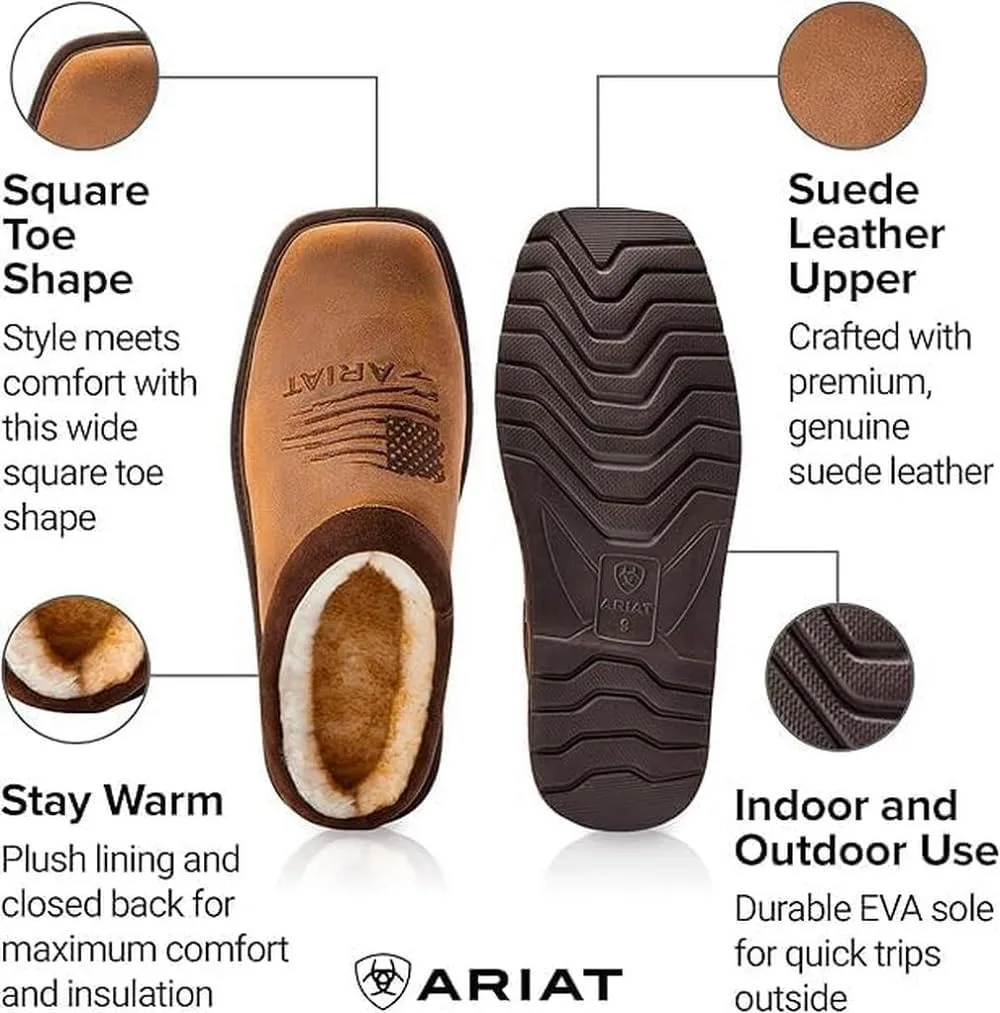 Мужские удобные домашние и уличные тапочки ARIAT с квадратным носком, производство "Верхом", меховой подкладкой и производством Патриот, коричневый — фото 3