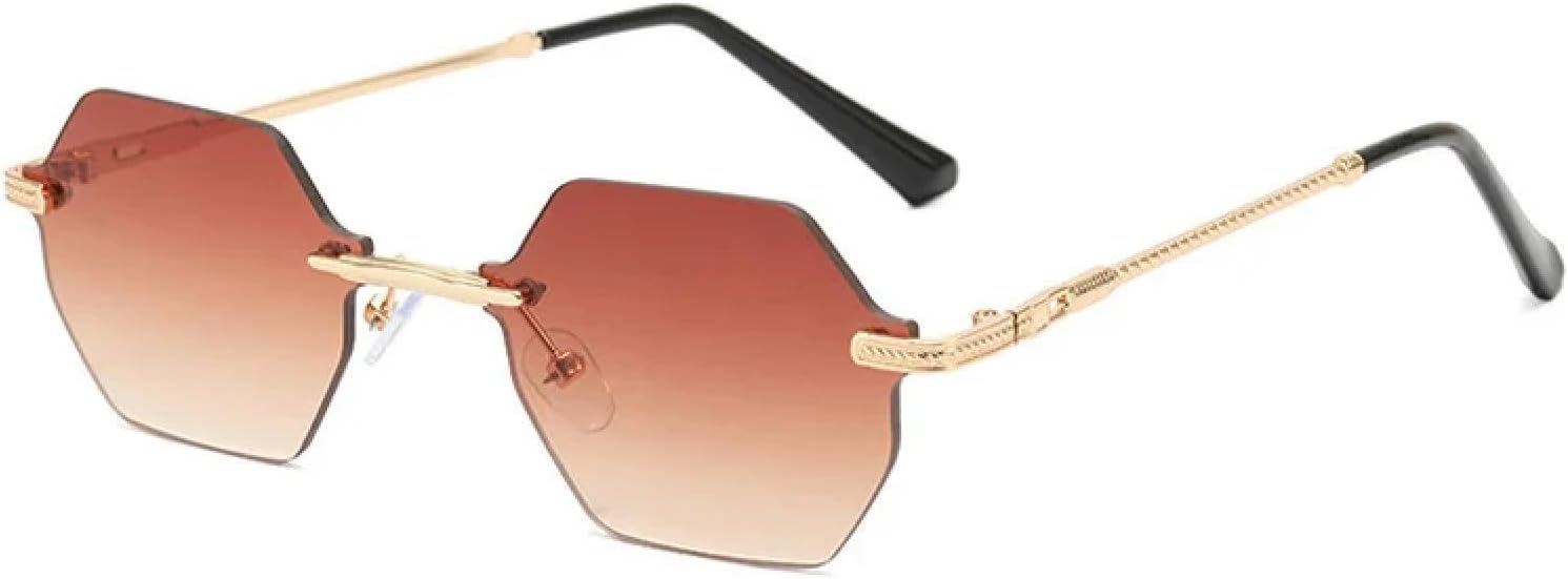 

Винтажные безободковые металлические солнцезащитные очки для женщин и мужчин, роскошные панк-очки в стиле хип-хоп, очки с защитой от УФ-излучения UV400 TKKTLLT, Gold-lightbrown