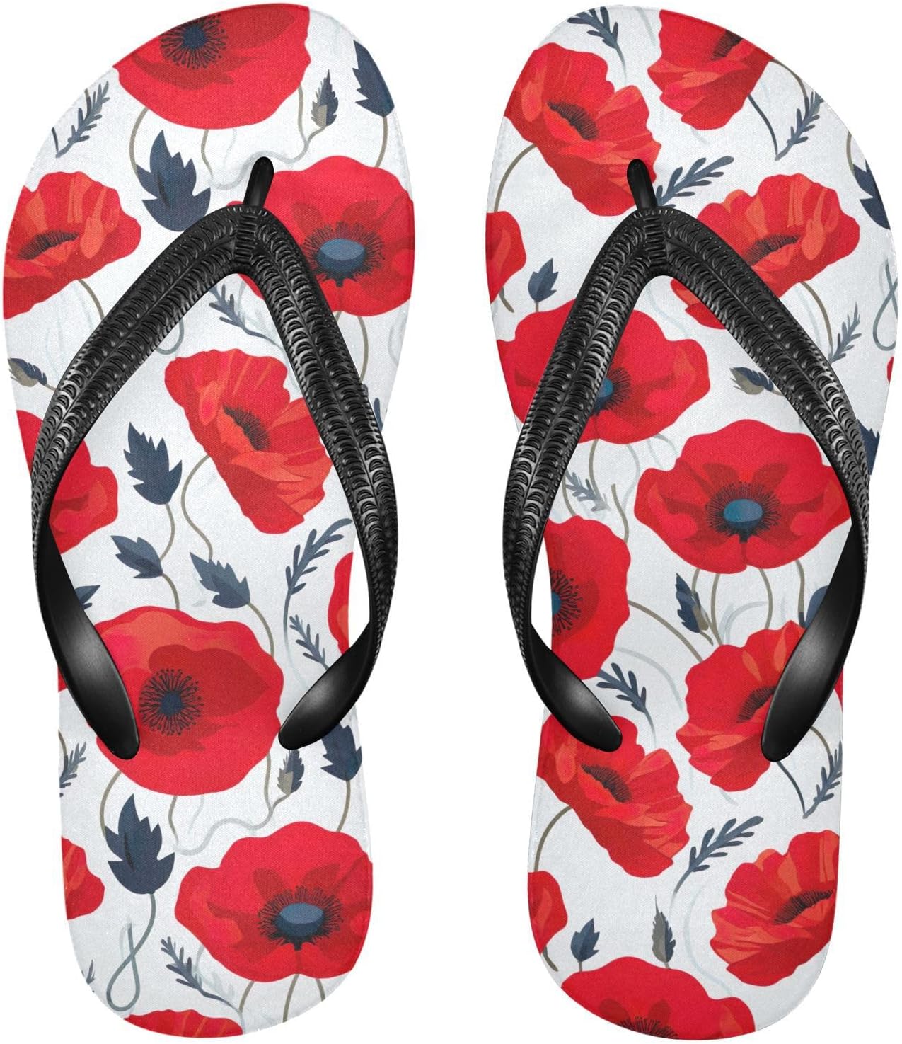 

SPRIPORT Красные цветы, маки, белые узкие шлепанцы для женщин и мужчин, удобные повседневные тапочки с мягкой стелькой, с нескользящей резиновой подошвой, плоские сандалии для летнего отдыха и прогулок по пляжу