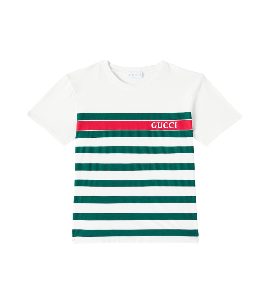 

Футболка из полосатого хлопкового джерси с логотипом Gucci Kids, New White Green