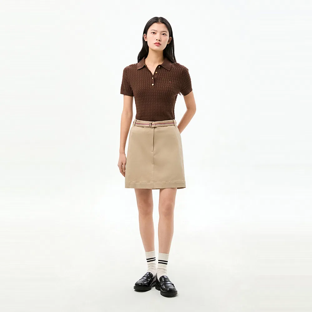 Женский хлопковый вязаный свитер поло коричневый от Tommy Hilfiger Women — фото 2