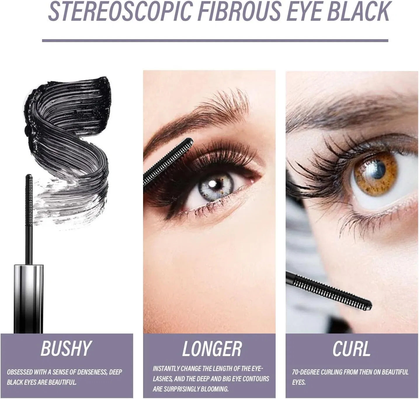 Набор из 3 водостойких тушей для ресниц Iron Eye с металлической щеточкой Generic, Black — фото 3
