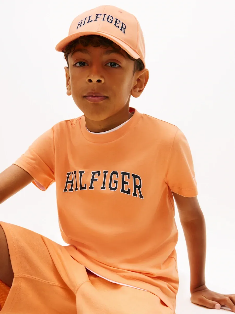 Детская футболка с контрастным логотипом на передней части Tommy Hilfiger, оранжевый — фото 3