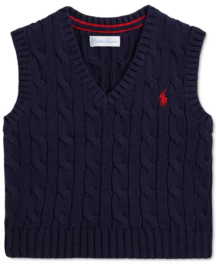 

Детский хлопковый жилет вязаной вязки Polo Ralph Lauren, синий