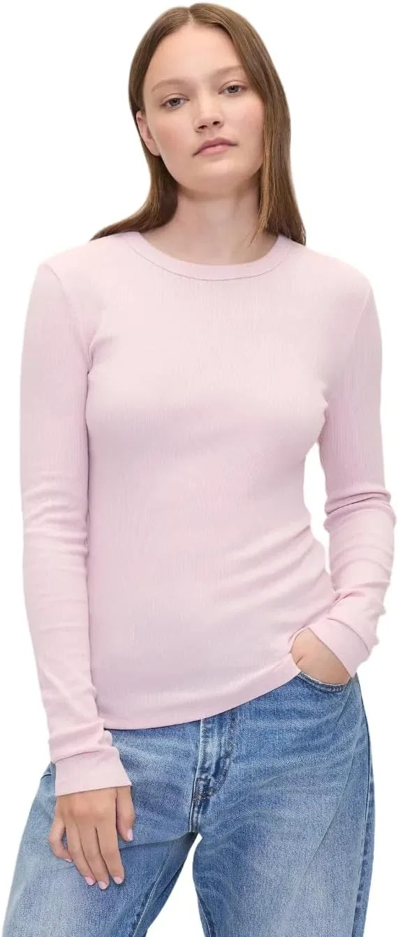 Блуза с длинным рукавом, Essential Rib Top, GAP, верблюжий полоска — фото 2