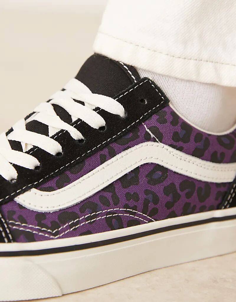 Кроссовки Vans Old Skool с леопардовым принтом черного и фиолетового цветов — фото 4
